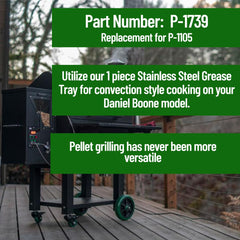 Pellethead GMG grease tray with dimensions overlay proving correct 24x15.5x2.25 inches fit
