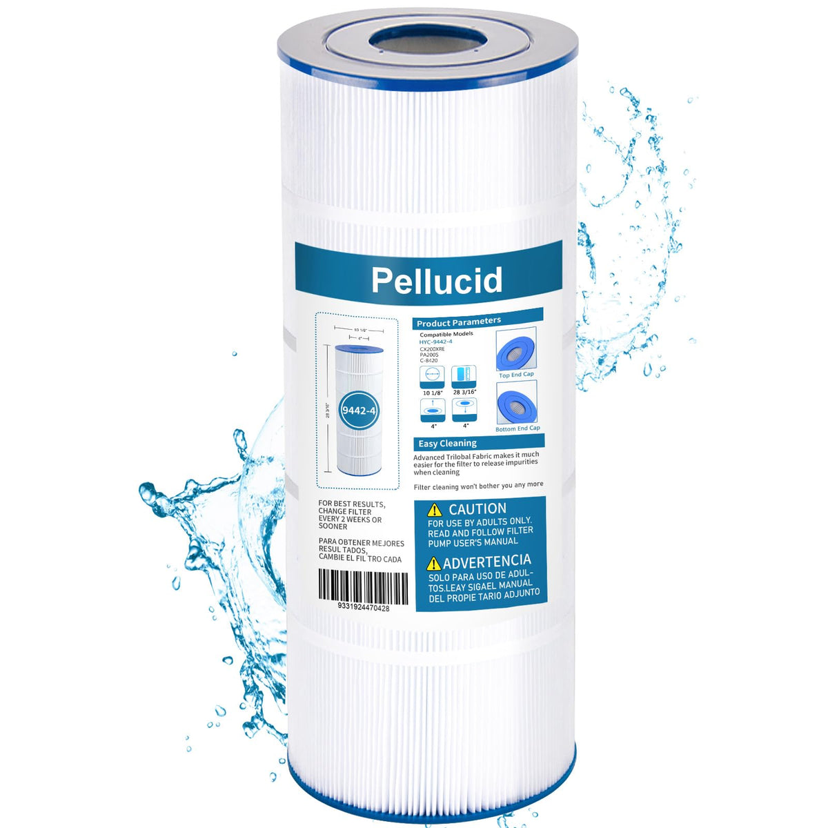 PELLUCID C200S front view showing replacement cartridge and benefit of clear filtration