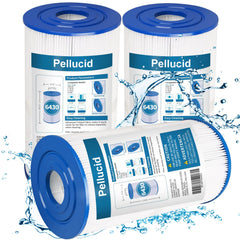 PELLUCID front view of three-pack spa filter showing fit and value