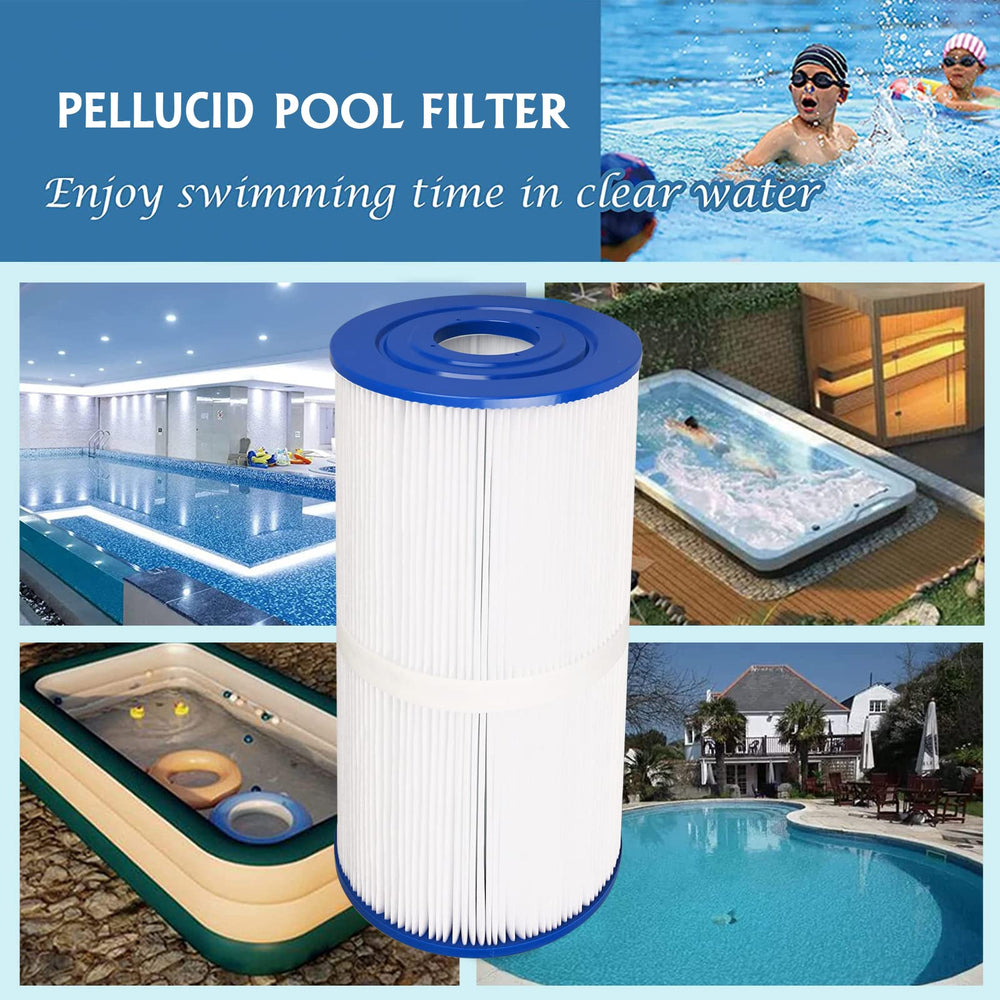 PELLUCID filter pictured next to a clean spa illustrating clearer water