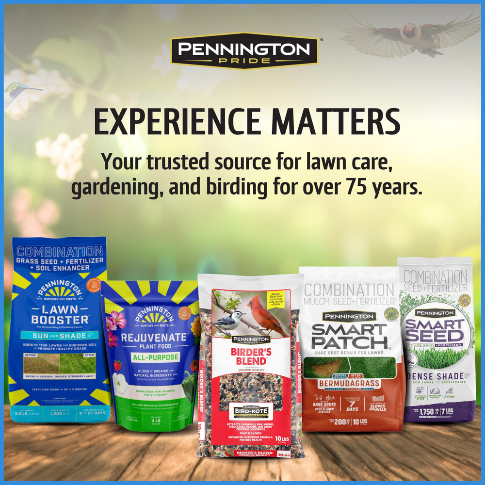 Close look at Pennington label noting BIRD-KOTE technology and nutrient enhancement