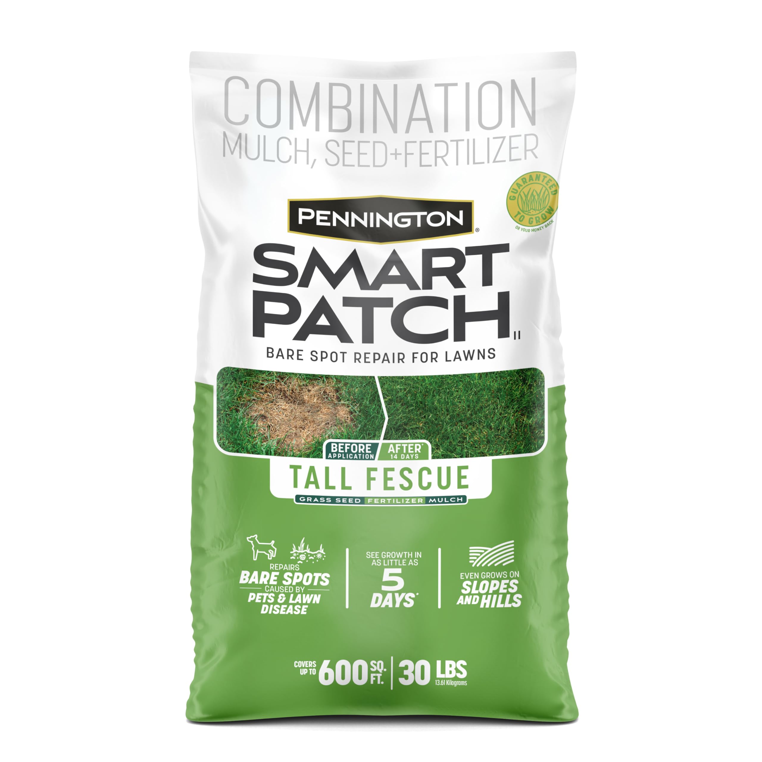 Pennington Smart Patch front packaging showing product benefits and 30 lb bag