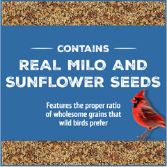 Open Pennington bucket filled with mixed seed for easy refills