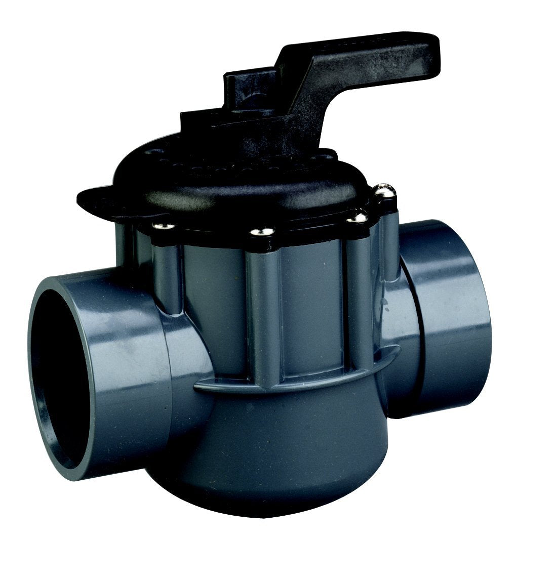 Pentair diverter valve front view showing durable PVC body and easy-turn handle benefit