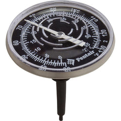 Pentair inline thermometer front view showing clear gauge and compact housing for easy reading