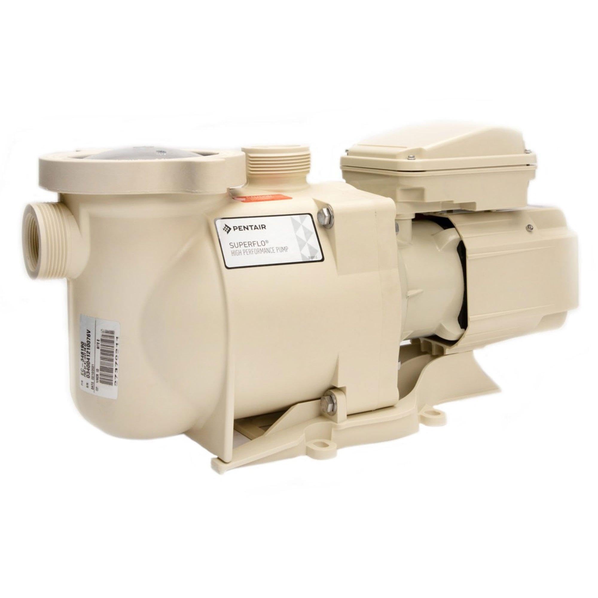 Pentair SuperFlo pump front view showing compact design and quiet benefit