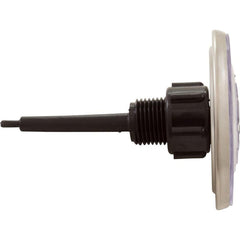 Pentair thermometer installed in pool plumbing demonstrating simple 1/2" MPT connection