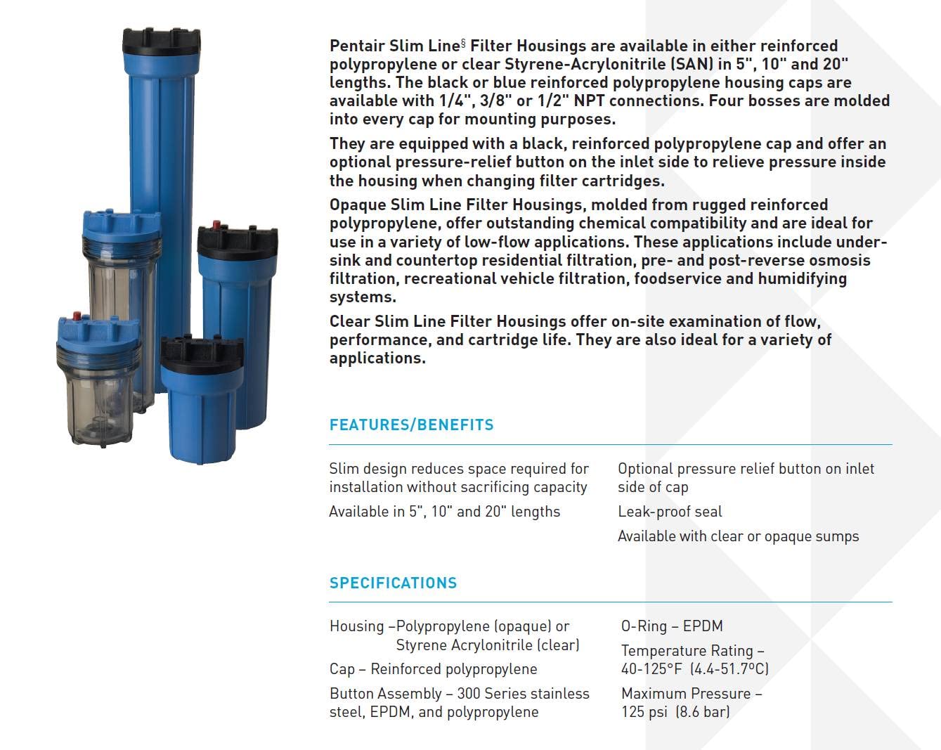 Pentek housing close-up of pressure-relief button and cap for safer cartridge changes