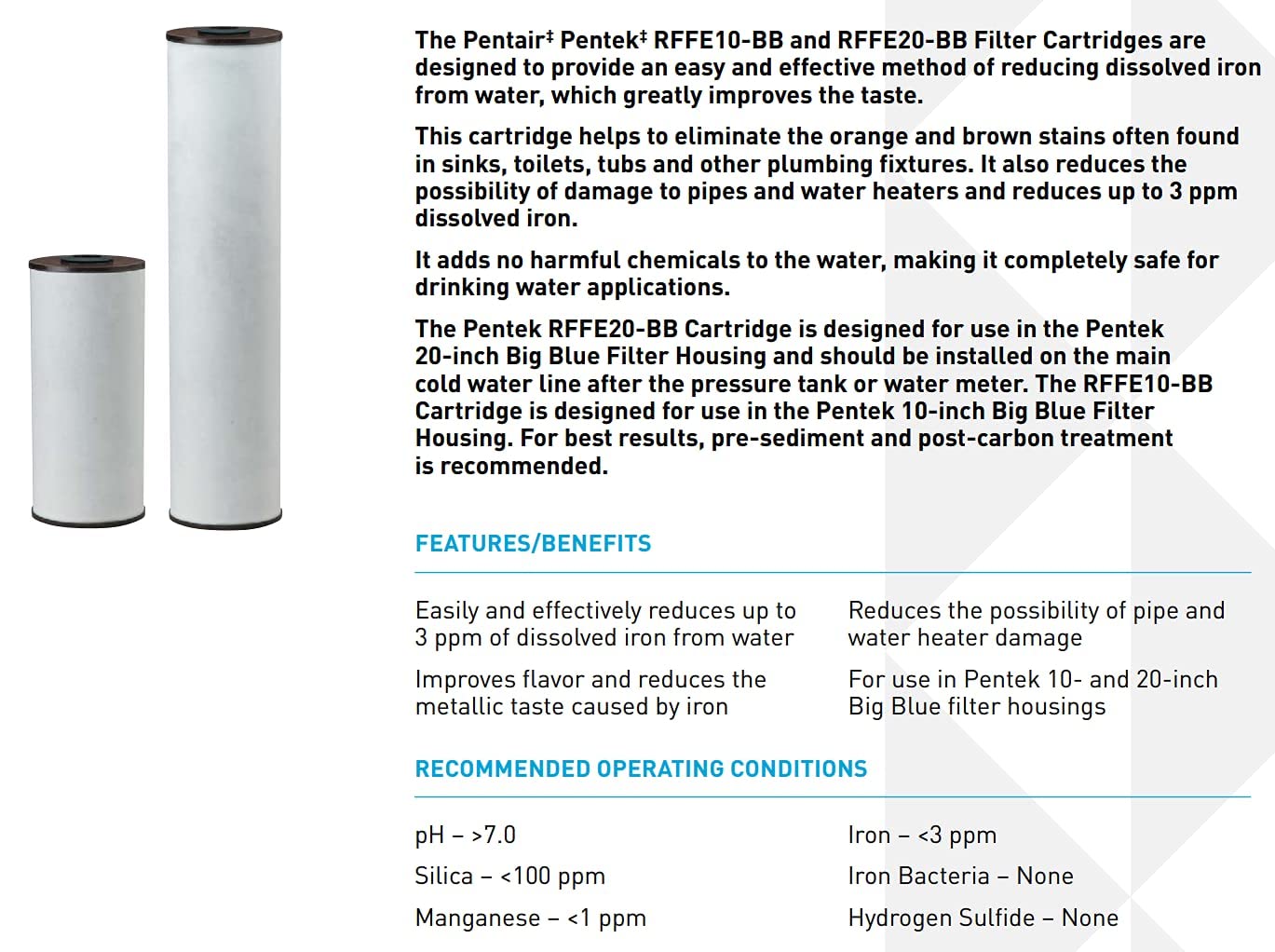Pentek product label close-up showing specs and installation guidance