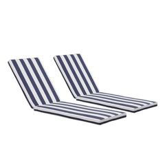 PERFECT GARDEN front view of navy stripe chaise cushions showing fit