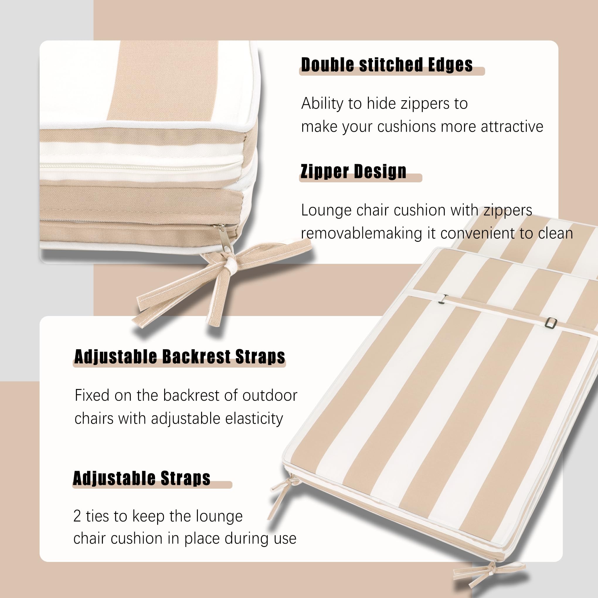 PERFECT GARDEN cushion attached to chaise with straps demonstrating secure fit