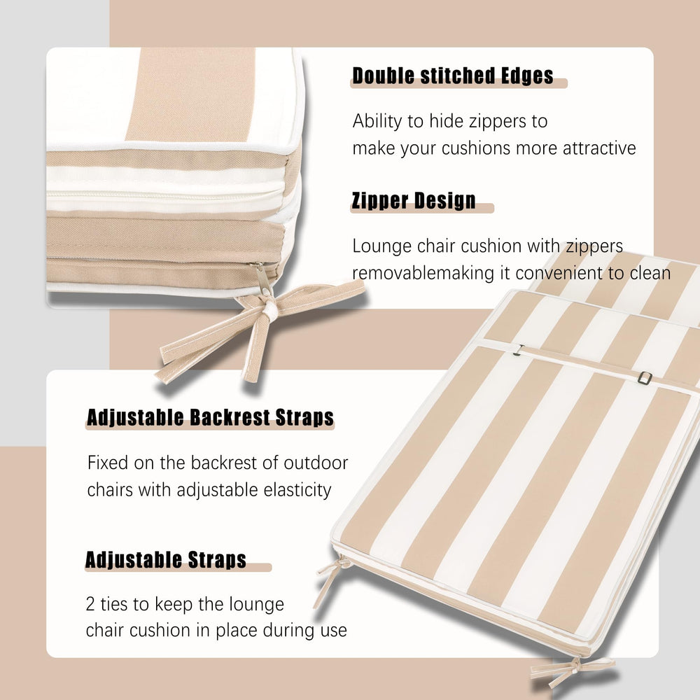 PERFECT GARDEN cushion attached to chaise with straps demonstrating secure fit