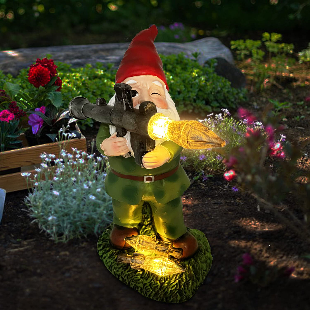 PERFECTOP gnome front view showing soldier design and playful garden accent