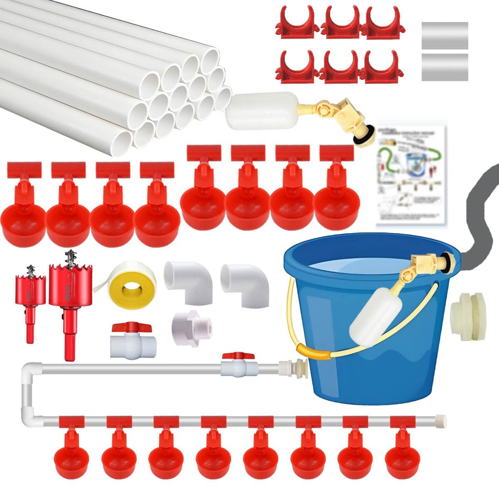 perfsign front packaging showing complete automatic chicken waterer set and easy setup benefit