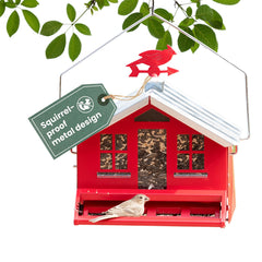 Perky-Pet front view of country house feeder showing capacity and rustic appeal
