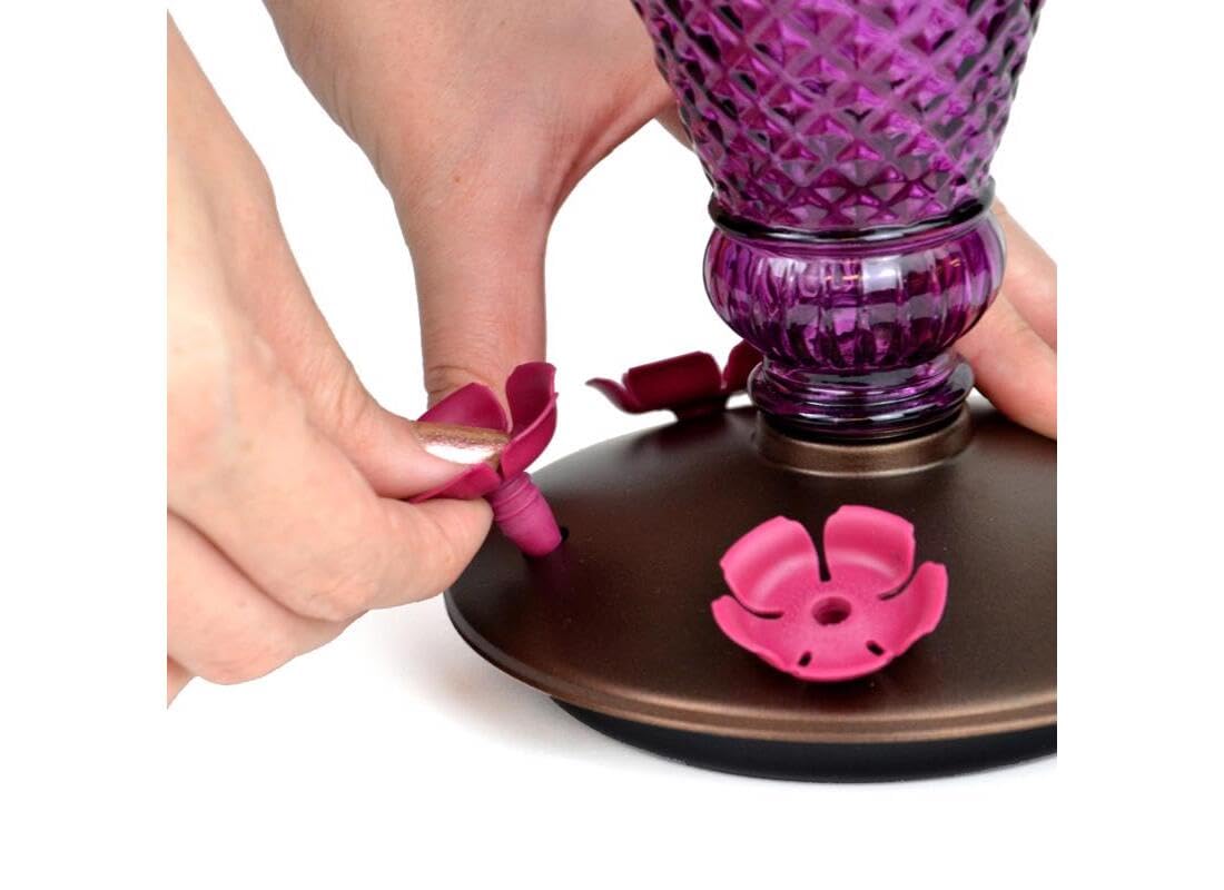 Perky-Pet feeder with hummingbirds feeding, demonstrating multiple birds feeding comfortably