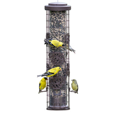 Perky-Pet front view of pinecone feeder showing rustic design and capacity benefit