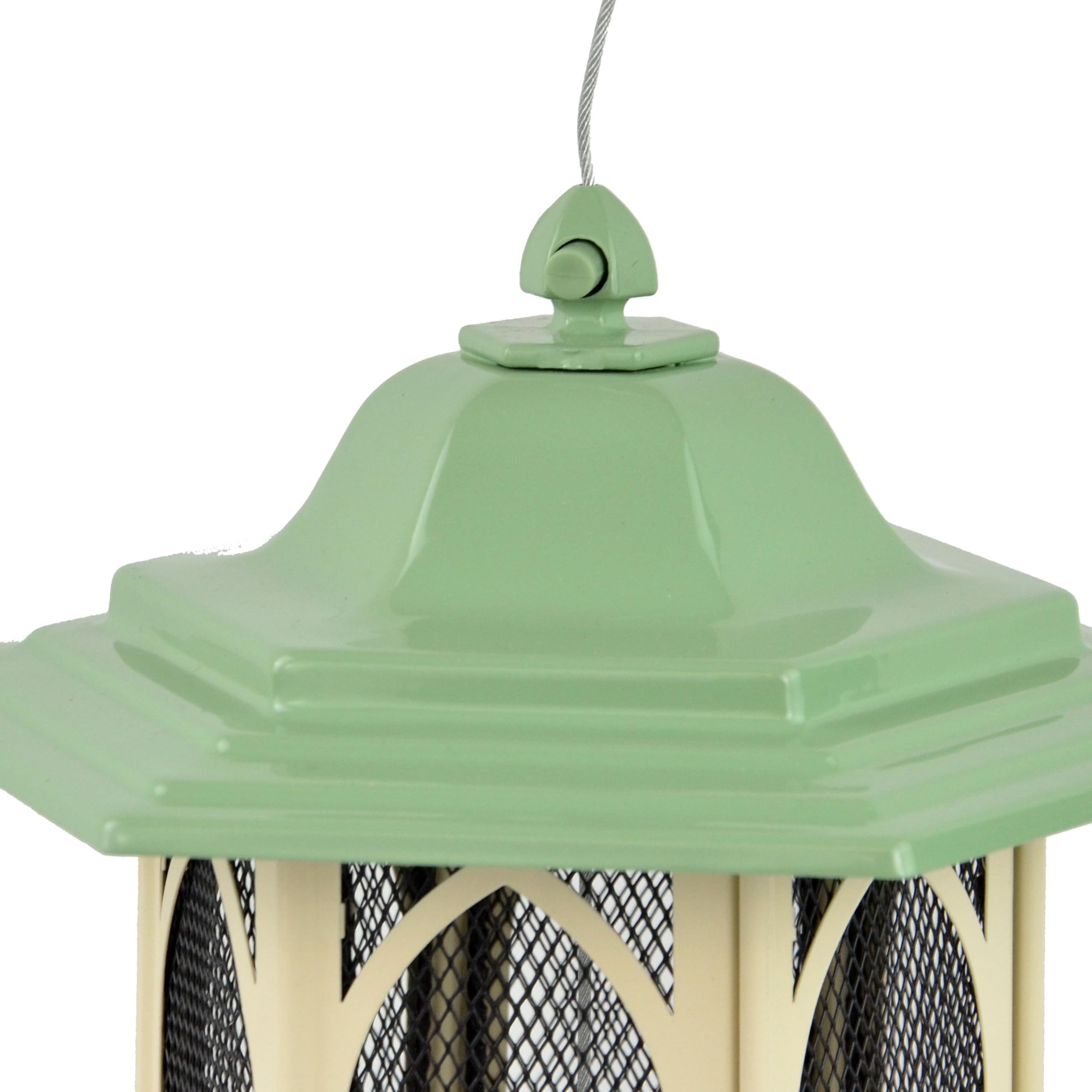 Perky-Pet pistachio powder-coated metal finish resisting rust and weathering