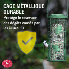 Perky-Pet welded wire cage close-up protecting seed tube from squirrels