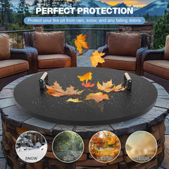 Permade lid fitted on stone firepit showing secure weatherproofing benefit