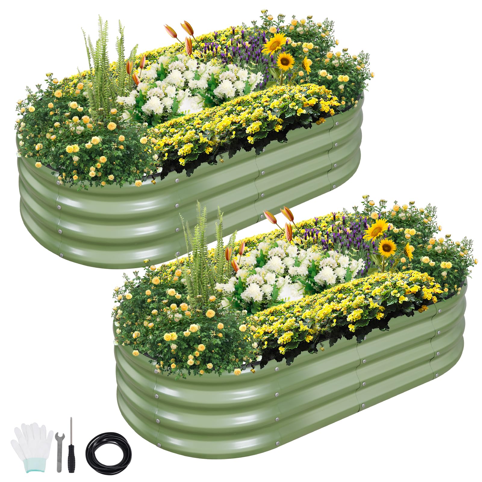 Permade front view assembled bed shows sturdy planter and attractive green finish