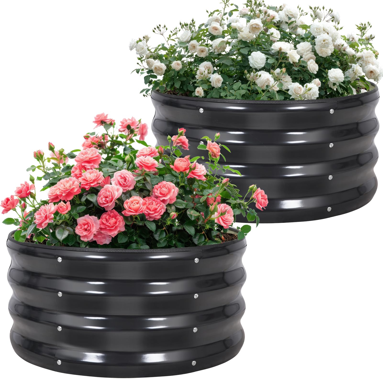 Permade front view of two grey planter boxes showing compact footprint and versatility