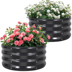 Permade front view of two grey planter boxes showing compact footprint and versatility