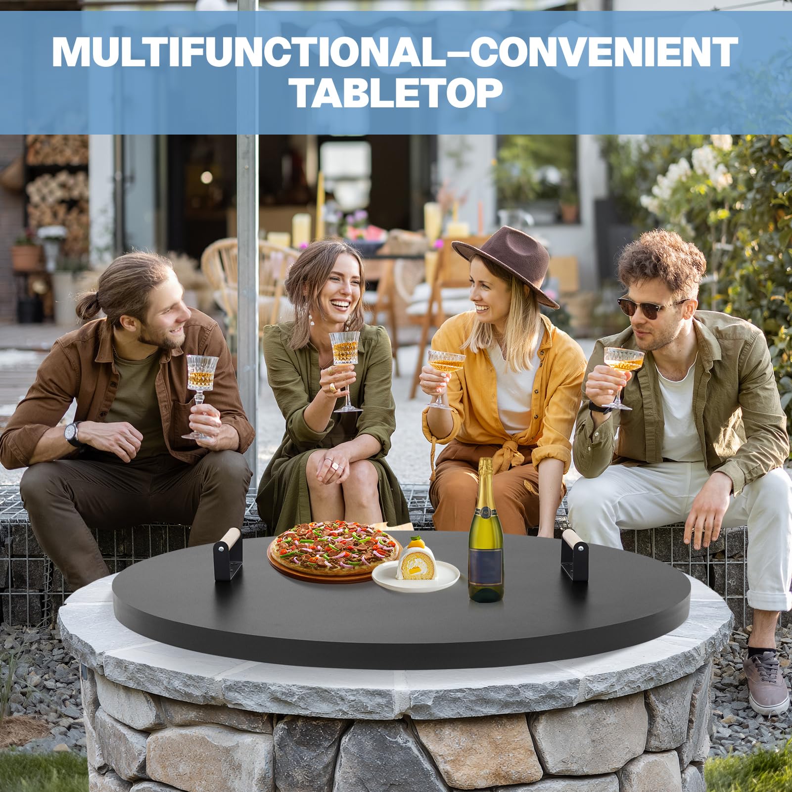 Permade lid used as tabletop in patio setting adding entertaining surface