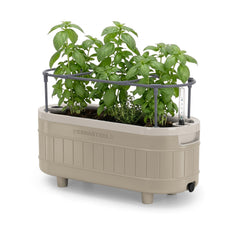 Permasteel front view taupe planter showing clean lines and multiple plant spaces for convenience
