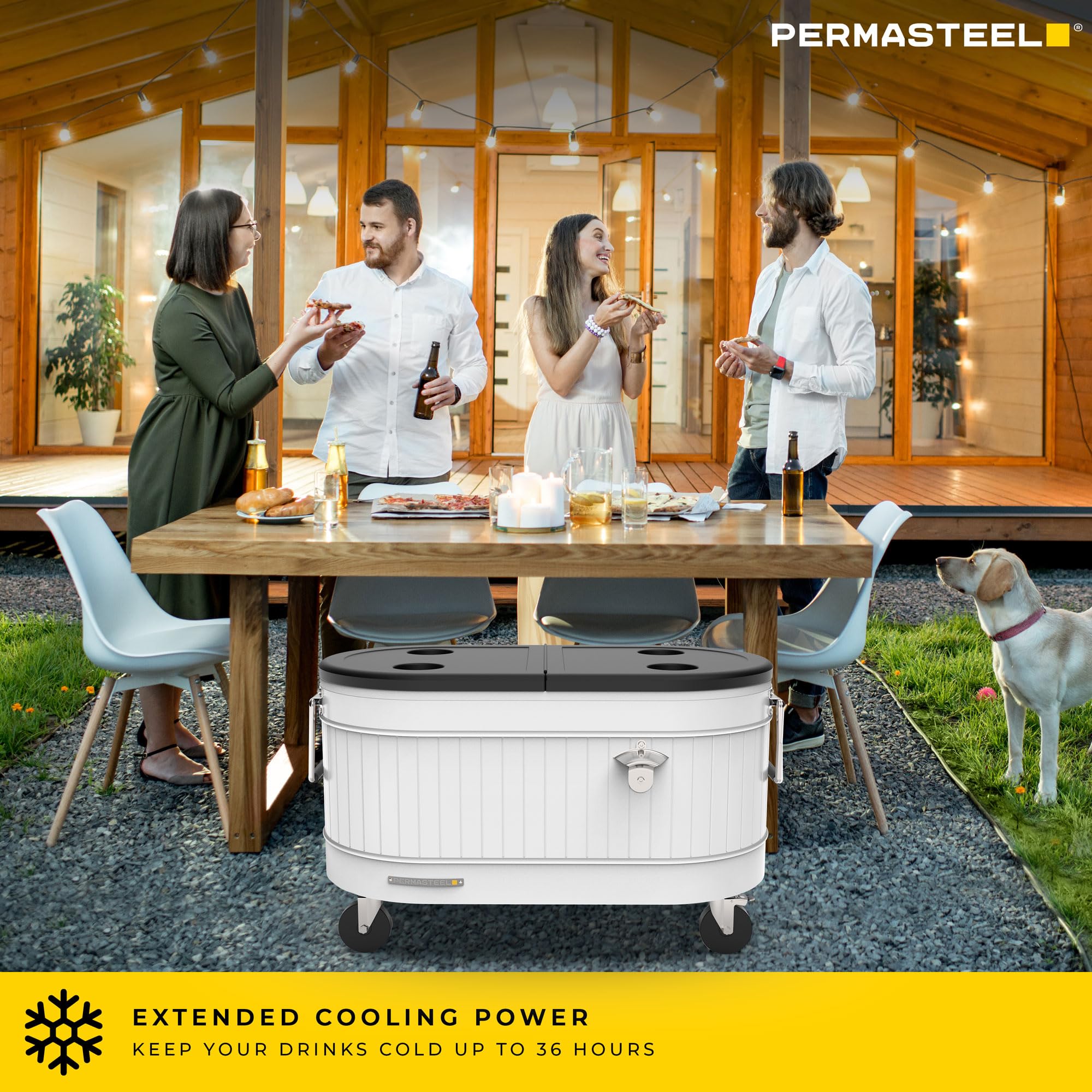 Permasteel removable flip-top lid with recessed cup holders for stable drinks