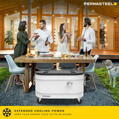 Permasteel removable flip-top lid with recessed cup holders for stable drinks