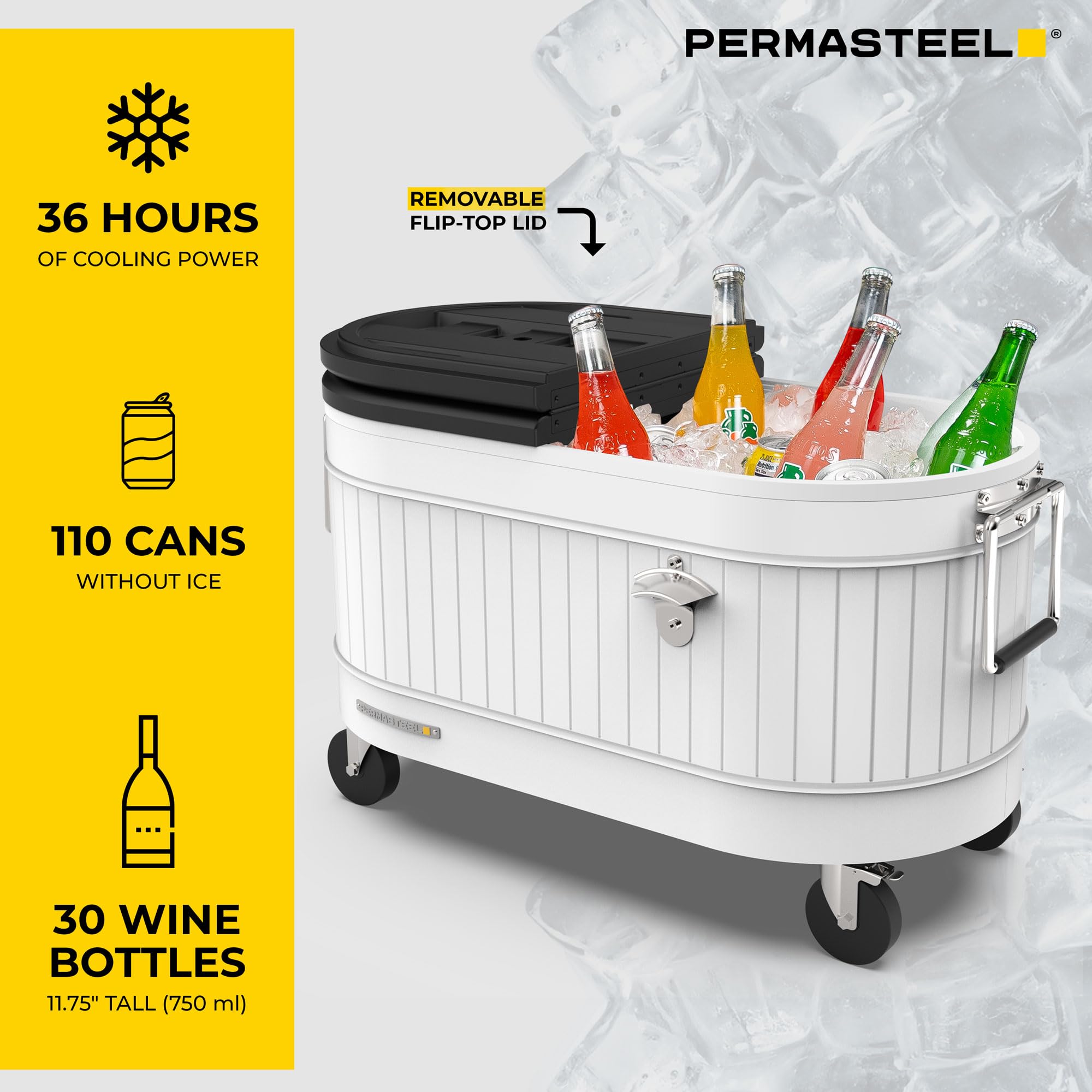 Permasteel open lid revealing insulated basin to keep drinks cold longer