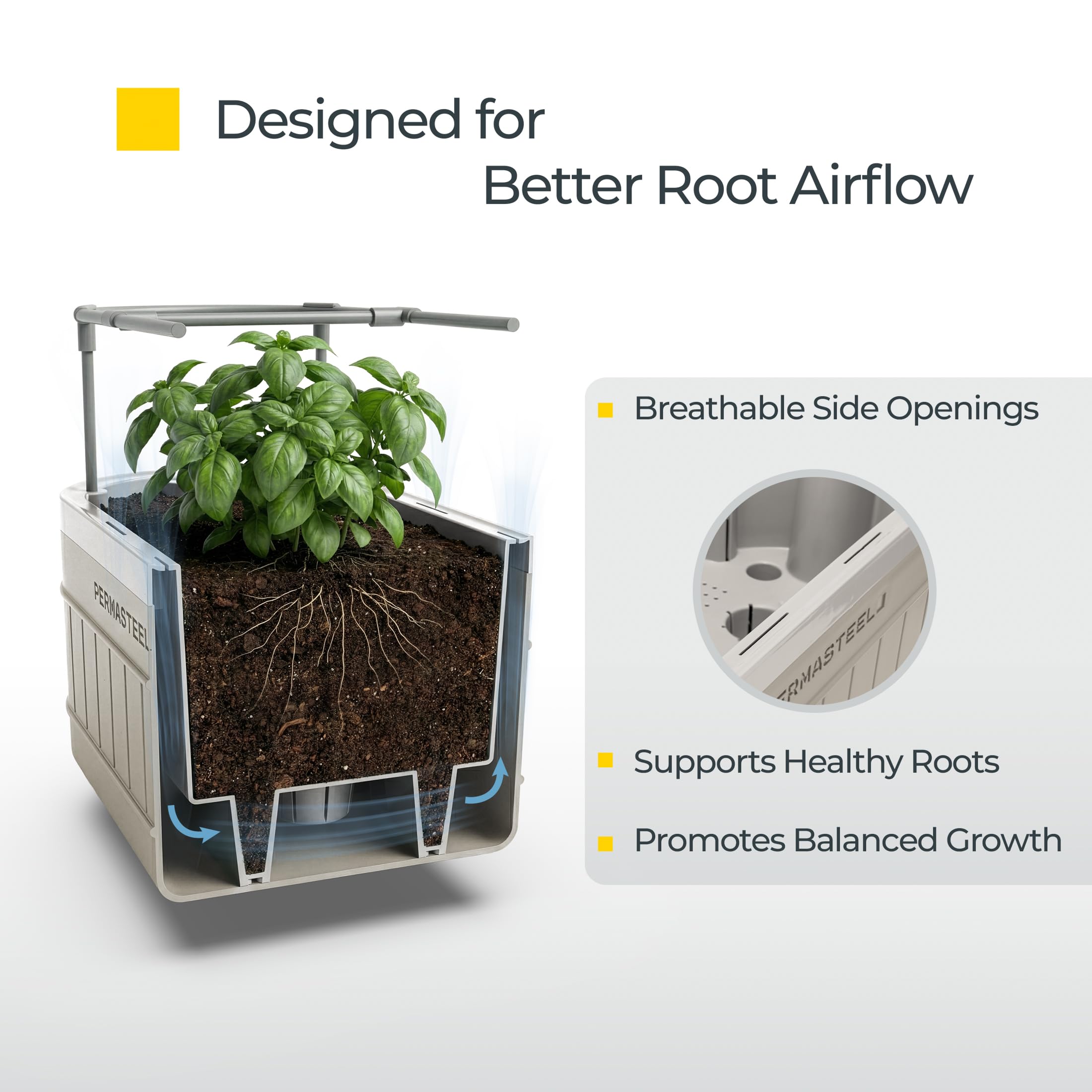 Permasteel reservoir access open revealing adjustable drain system for precise moisture control