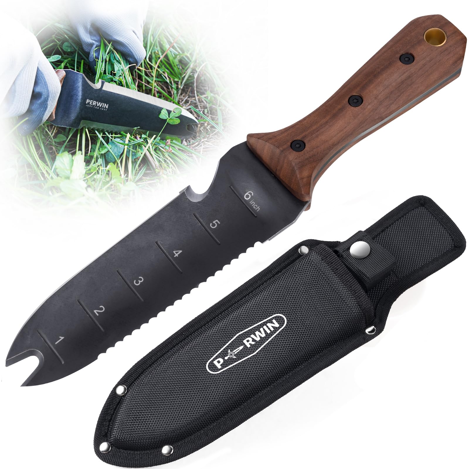 PERWIN front view of Hori Hori knife showing full blade and handle benefit durability