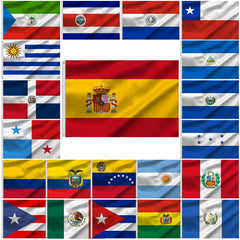 Peryiter front view of multiple Latin America flags ready to display, vibrant decor benefit