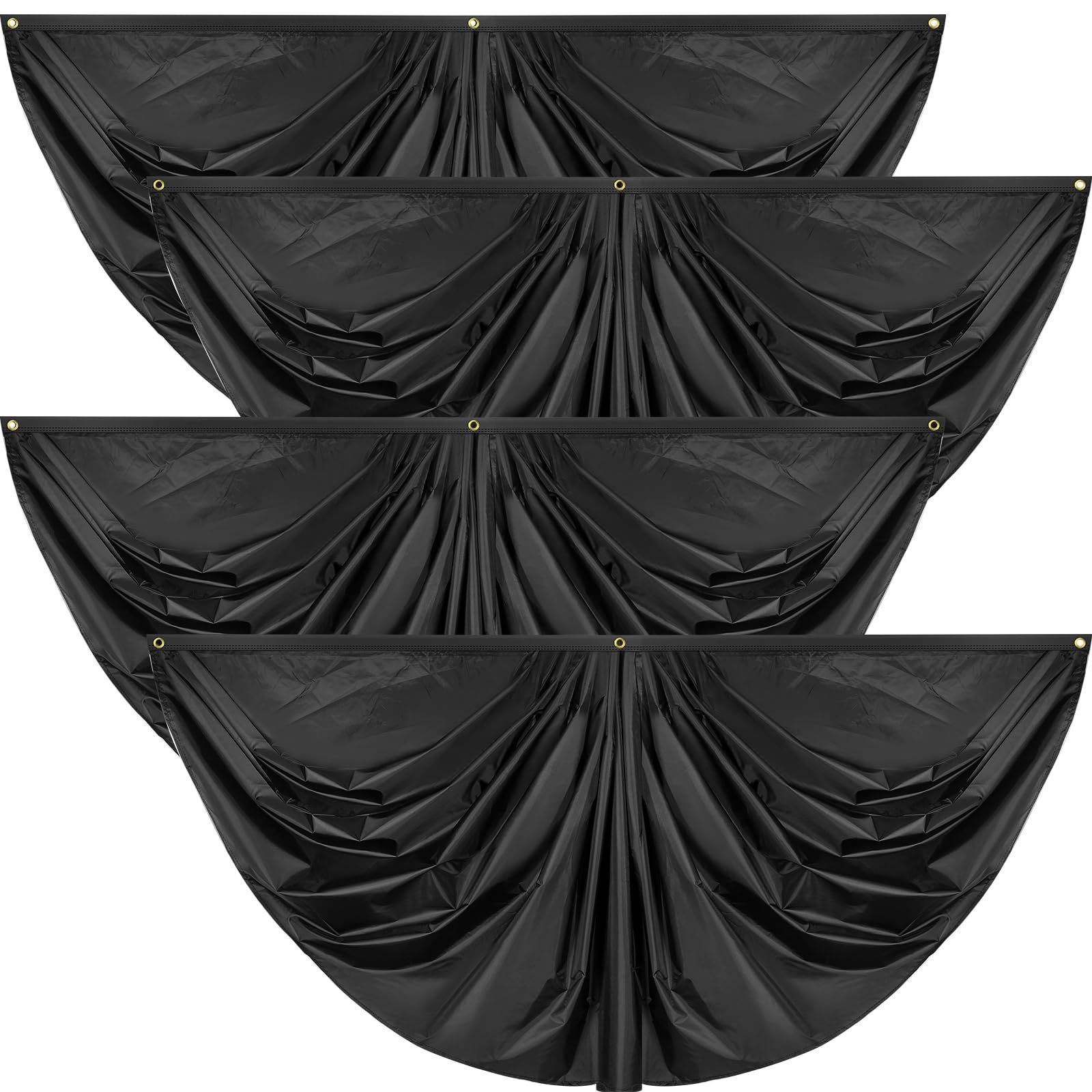 Peryiter front view pleated fan flag bunting shows bold black decor