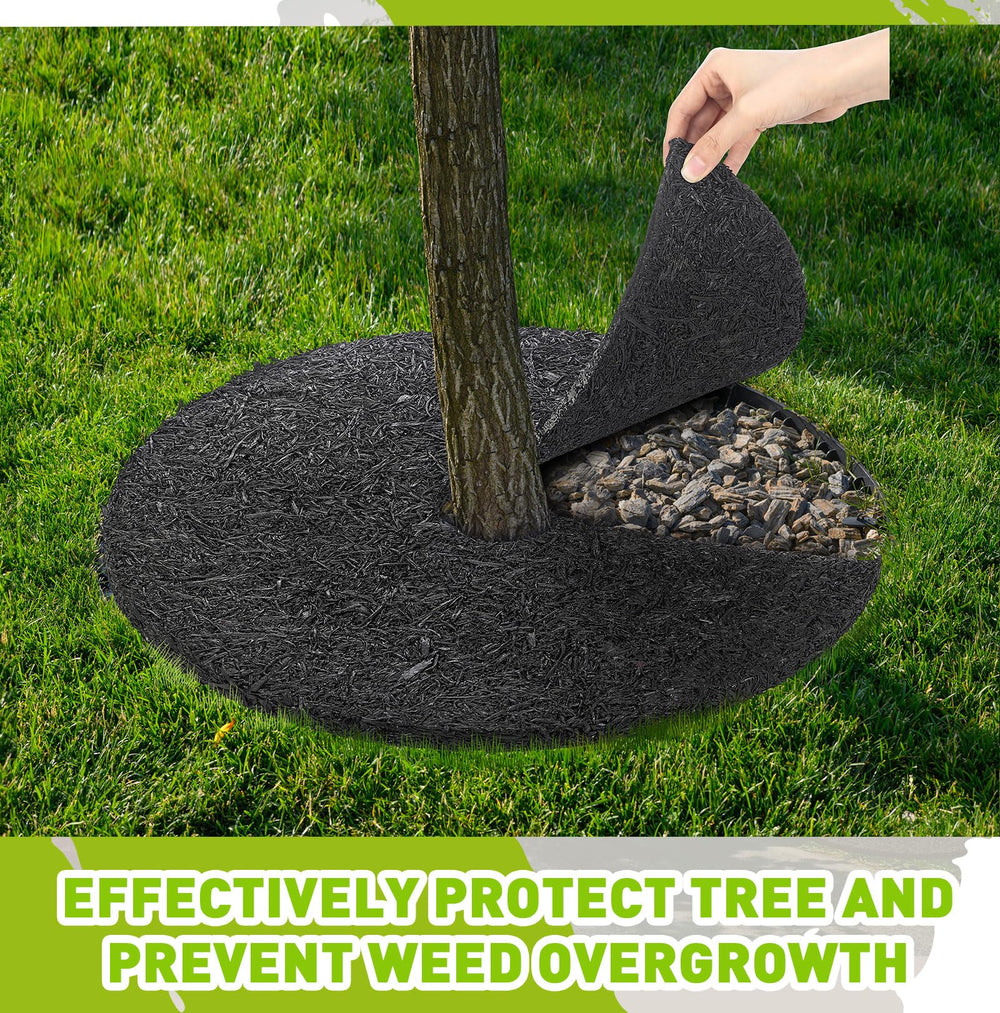 Peryiter ring installed around a tree base protecting roots and preventing weeds in yard