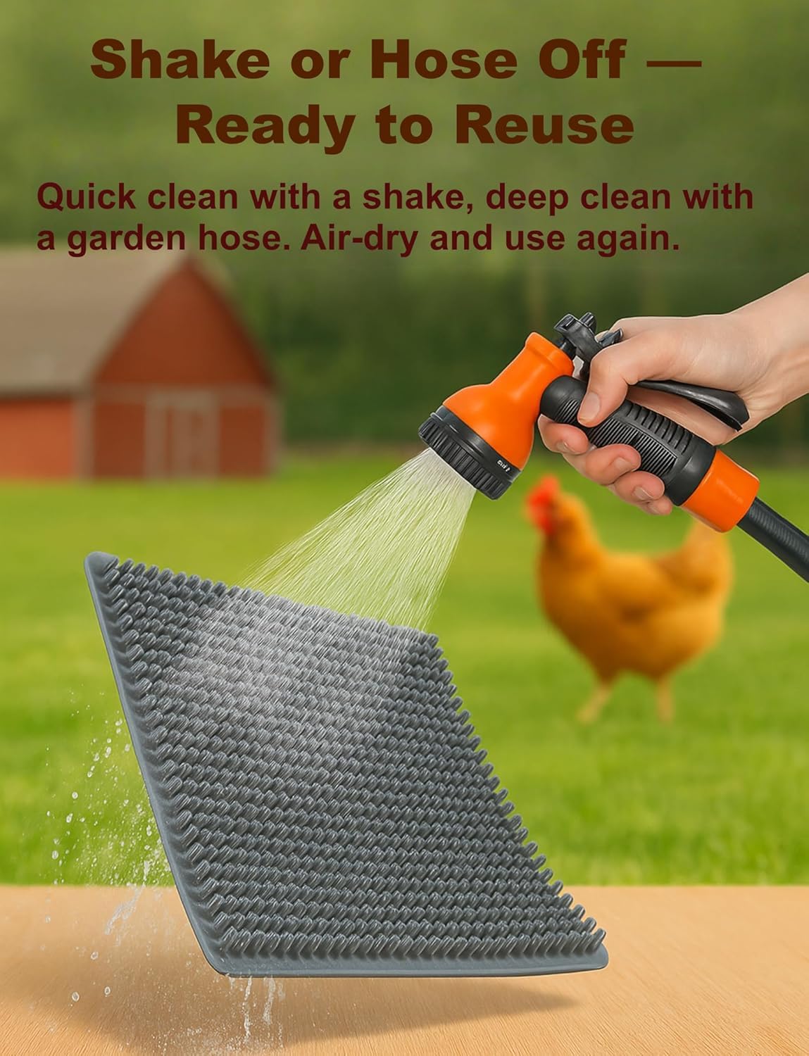 PERZUMI pad being rinsed under a hose showing washable and reusable cleaning benefit