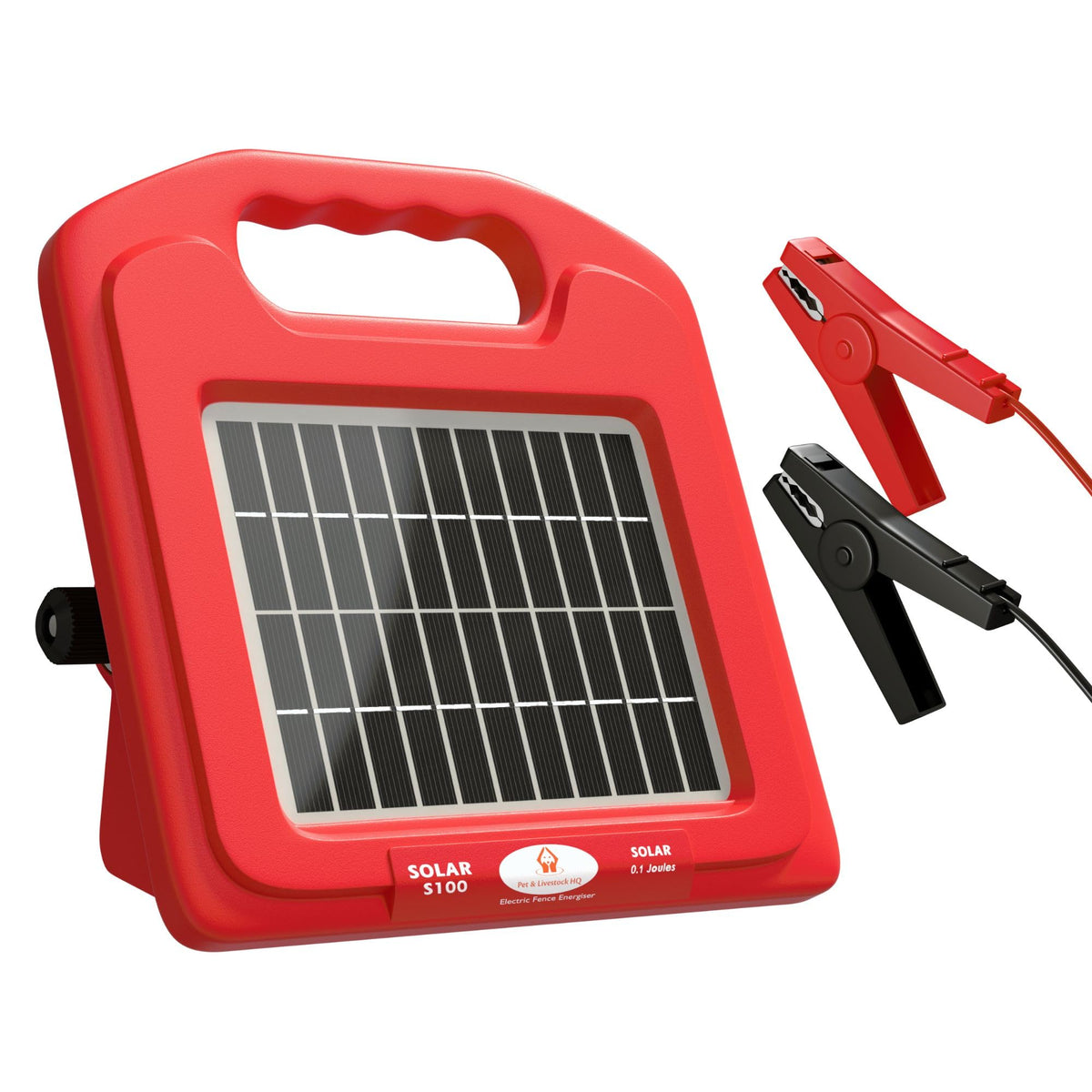 Pet & Livestock HQ front view of solar fence charger showing controls and benefits