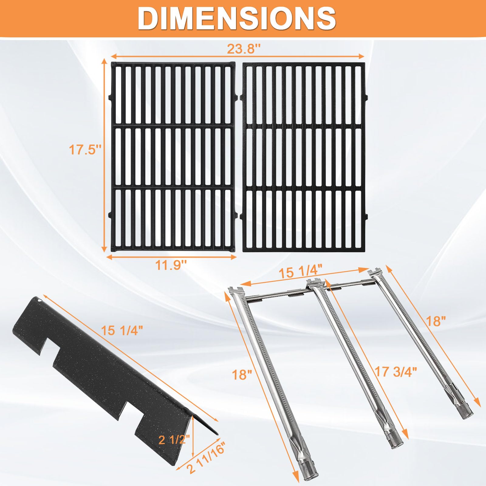 PETKAO burner tubes lined up to compare main and crossover lengths
