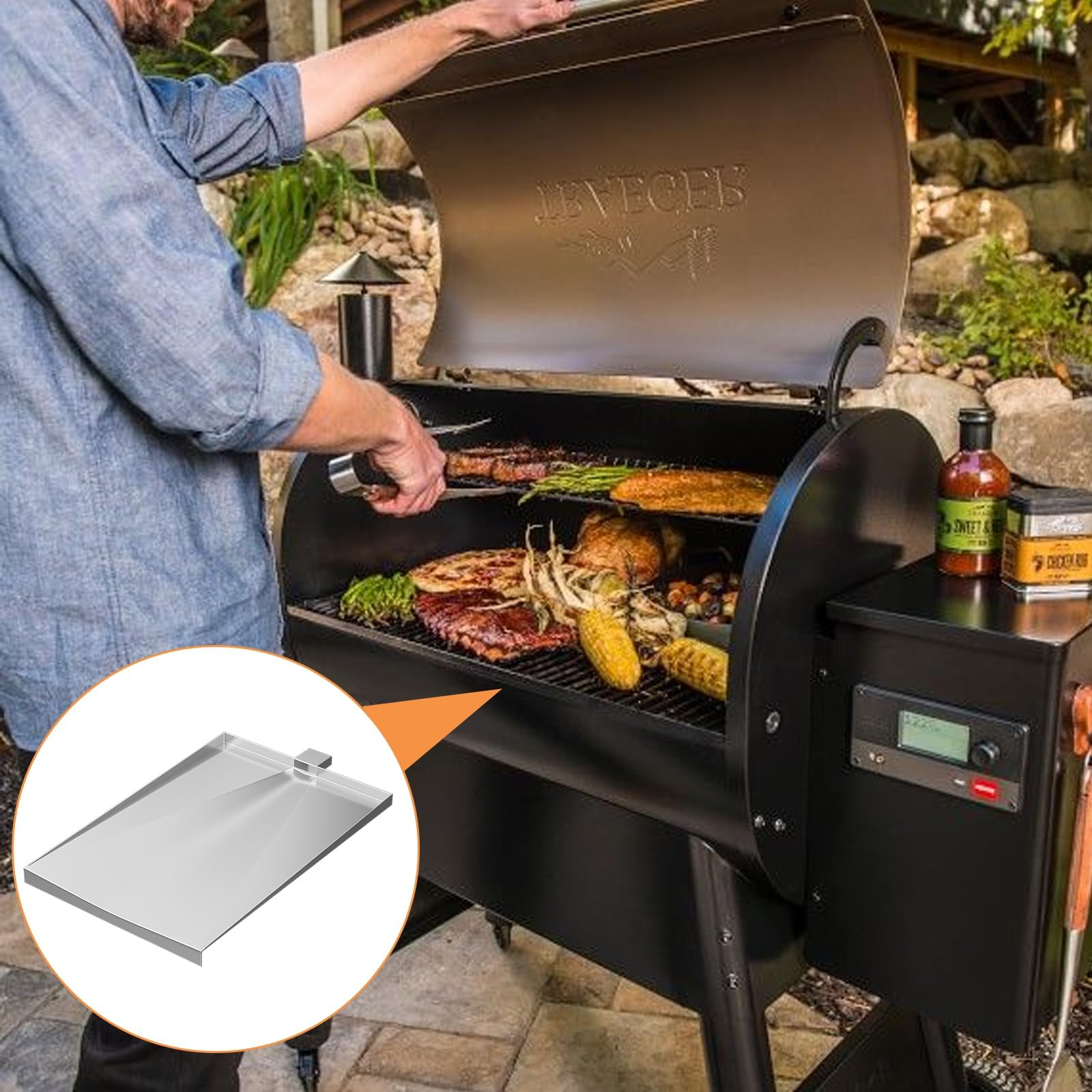 PETKAO lifestyle shot by pellet grill showing reliable replacement performance