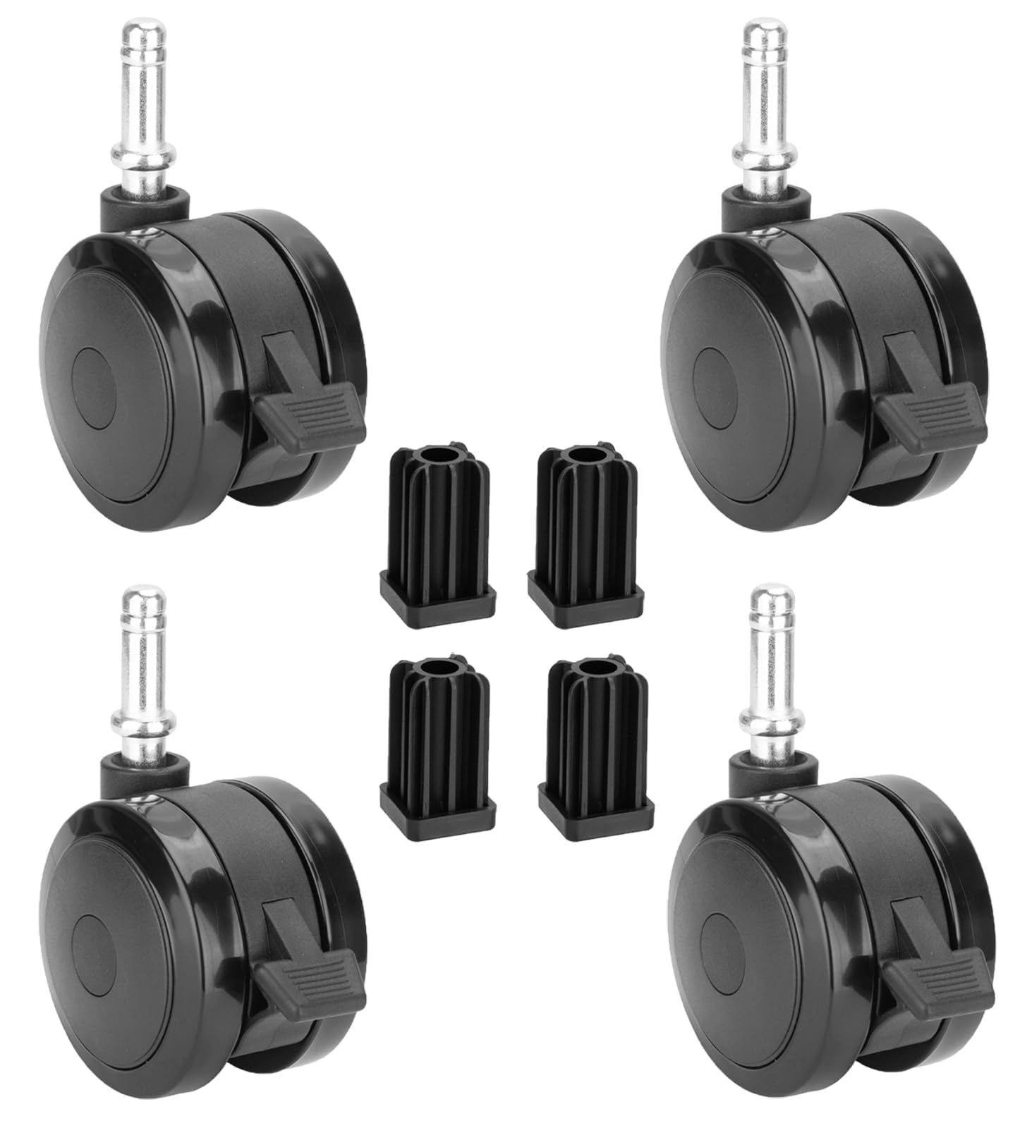 PETKAO four-pack laid out flat showing all included replacement casters