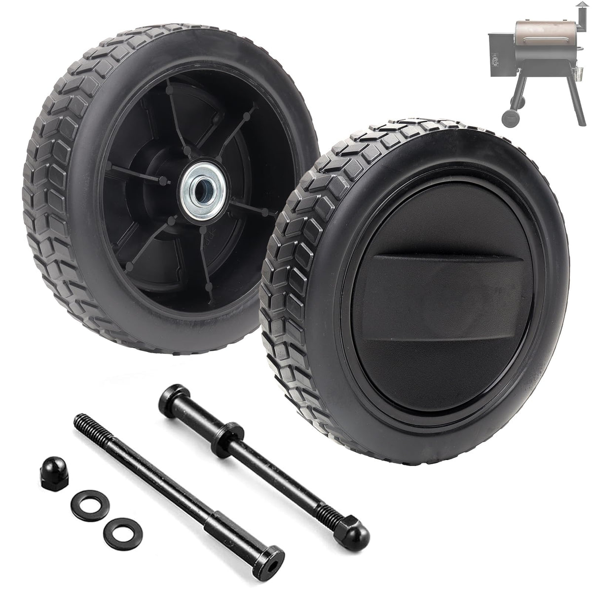 PETKAO front view of two replacement grill wheels showing fit and finish benefit