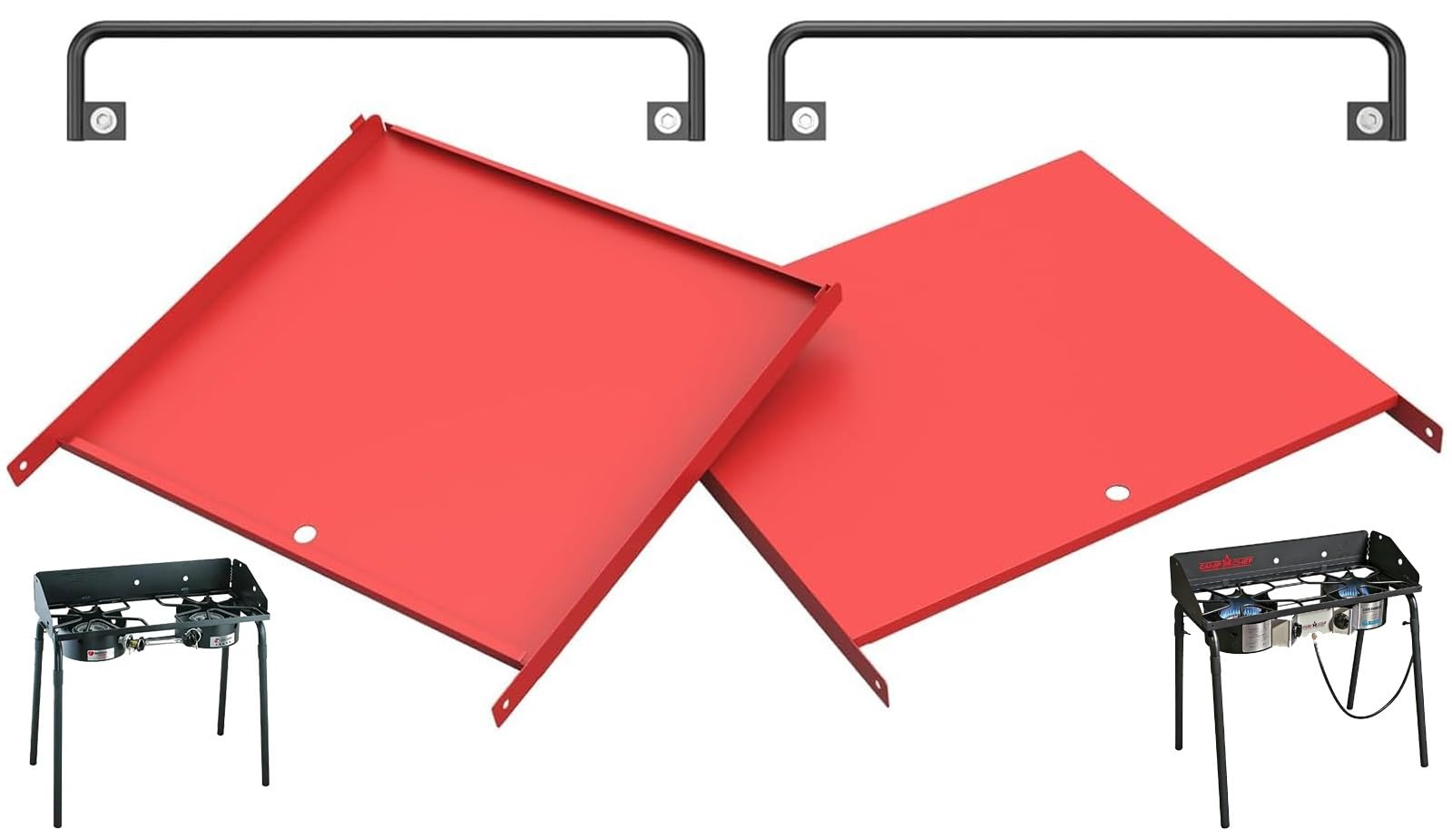 PETKAO front view attached to Camp Chef showing extra prep space and stability
