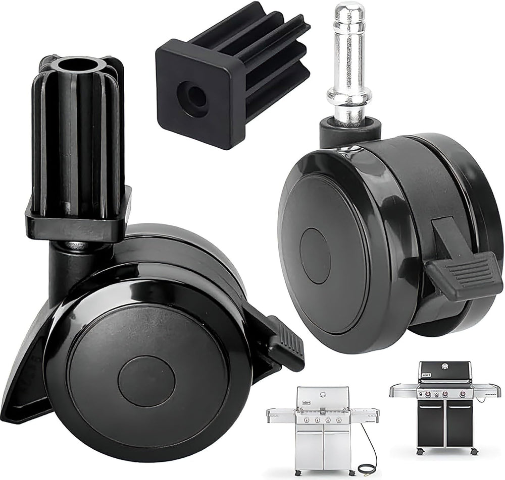 PETKAO locking caster front view showing compatible Weber wheel and improved stability
