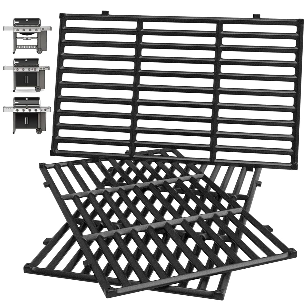 PETKAO front view of three-piece grill grates showing fit and coverage benefit