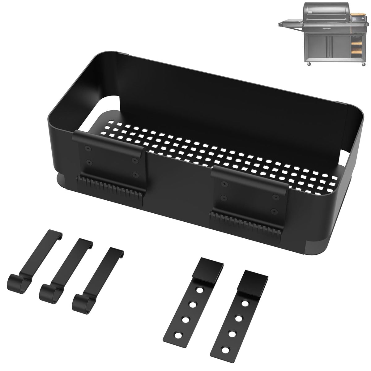 PETKAO front view storage bin and hooks showing compact organization benefit