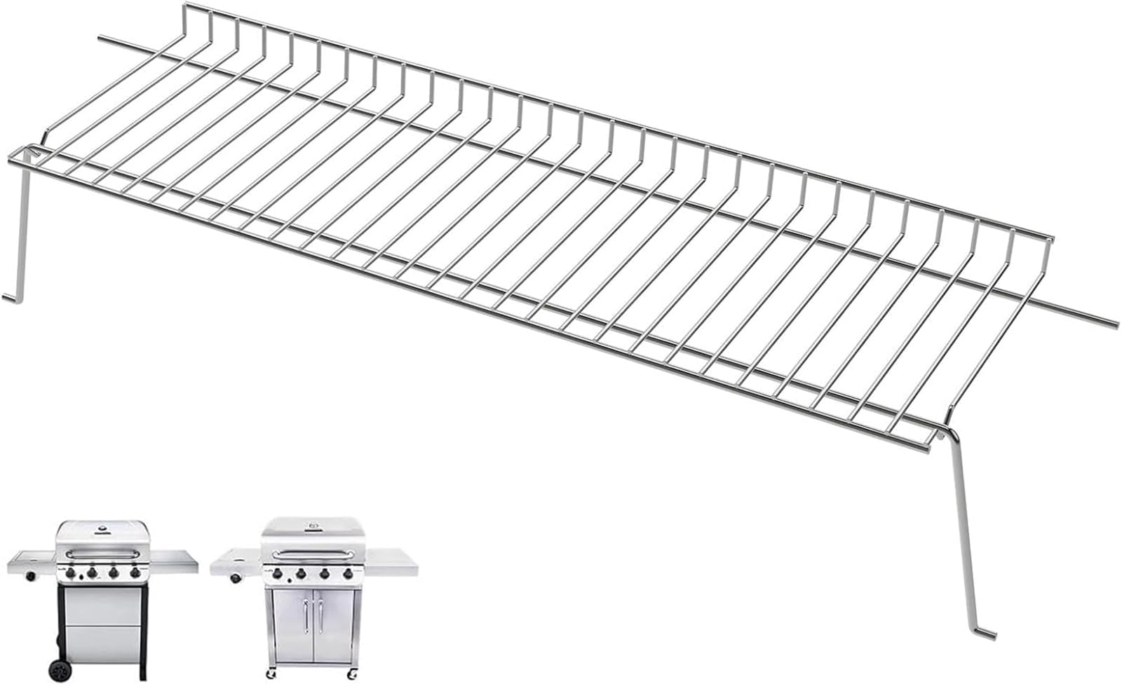 PETKAO front view of warming rack showing full stainless grate and added cooking area
