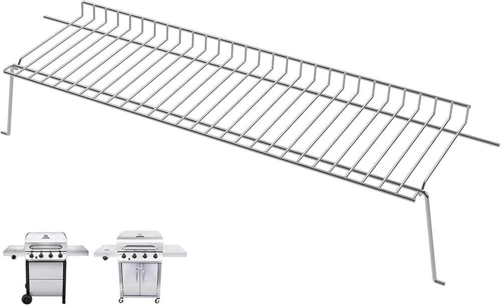 PETKAO front view of warming rack showing full stainless grate and added cooking area