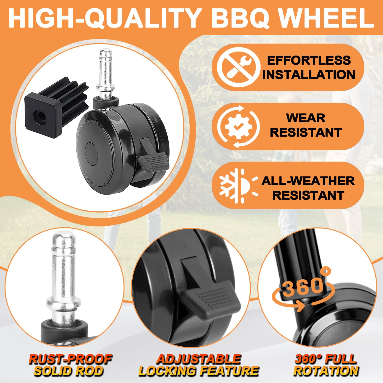 PETKAO caster installed on Weber grill in backyard demonstrating easier mobility